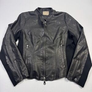 We The Free Jacket Womens XL Black Biker Slim Fit Faux Leather Full Zip Lined